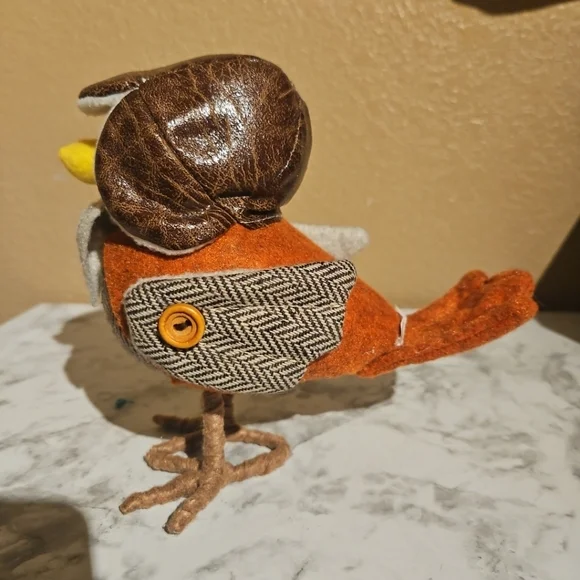 Target Fall Autumn Whimsical Felt Tweed Bird Figurine With Hat & Bow Tie - Picture 2 of 4
